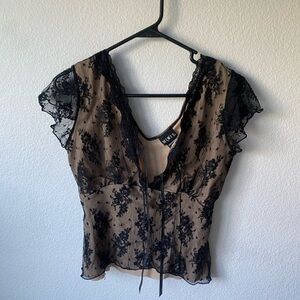 MixIt Lacey Black and Tan Blouse
